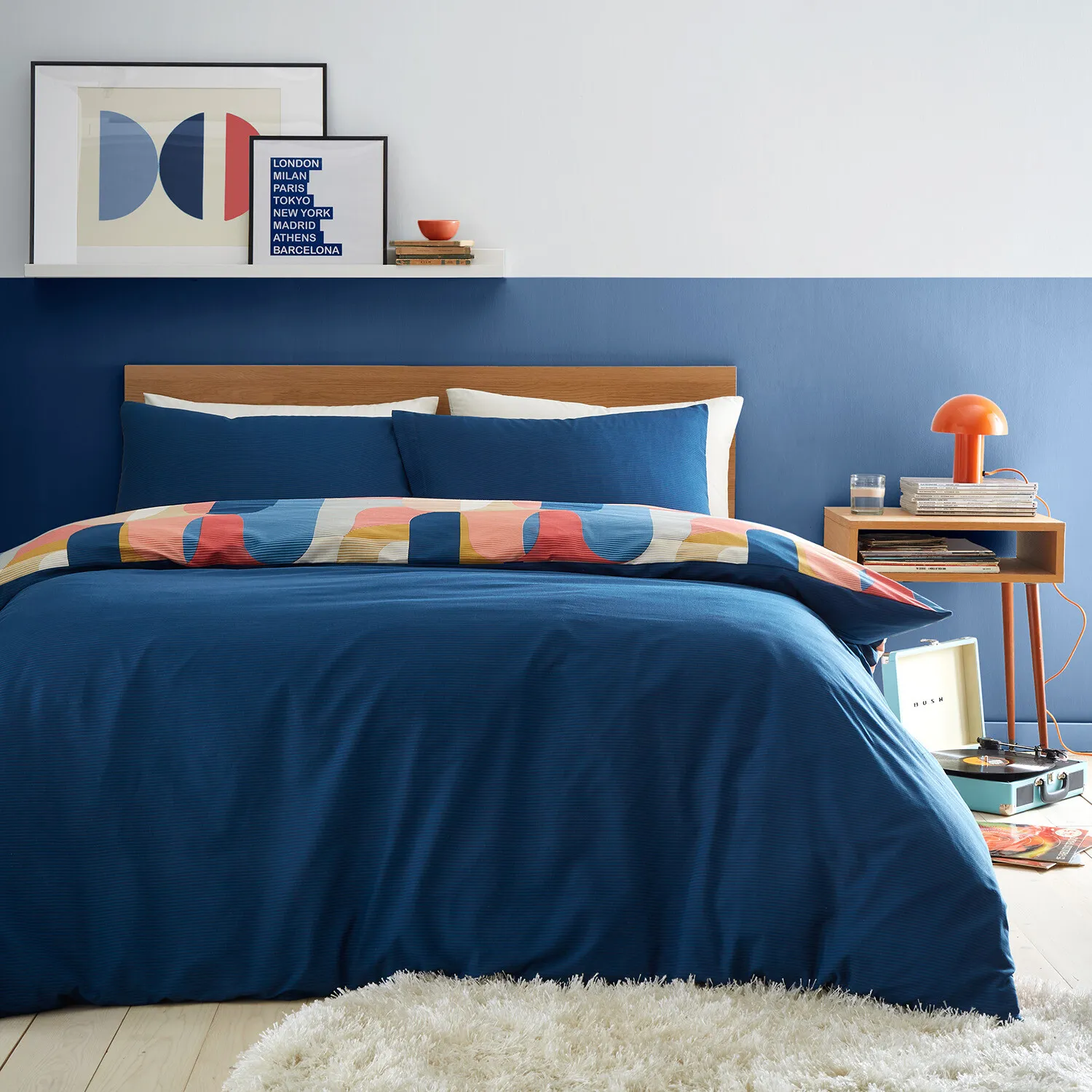 Castillo Geo Single Duvet Cover Set - Navy, Polycotton