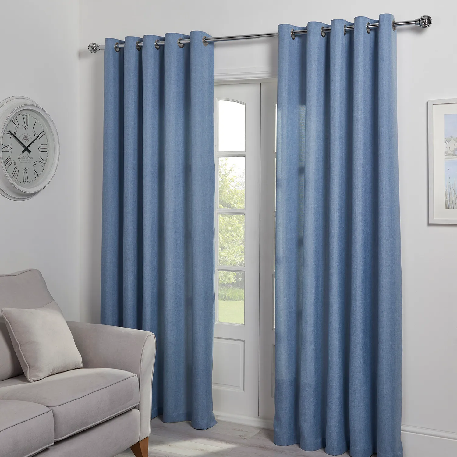 Chatsworth Eyelet Curtains 168 x 137cm - Blue