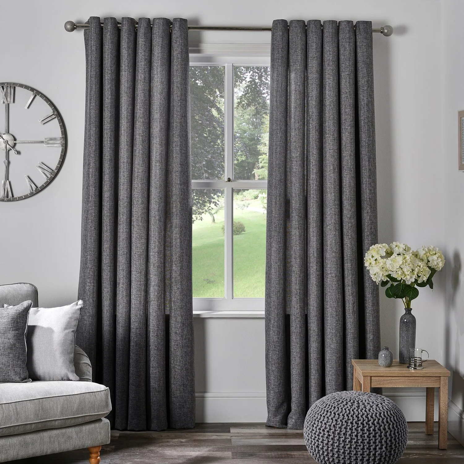 Chatsworth Thermal Lined Eyelet Curtains - Slate