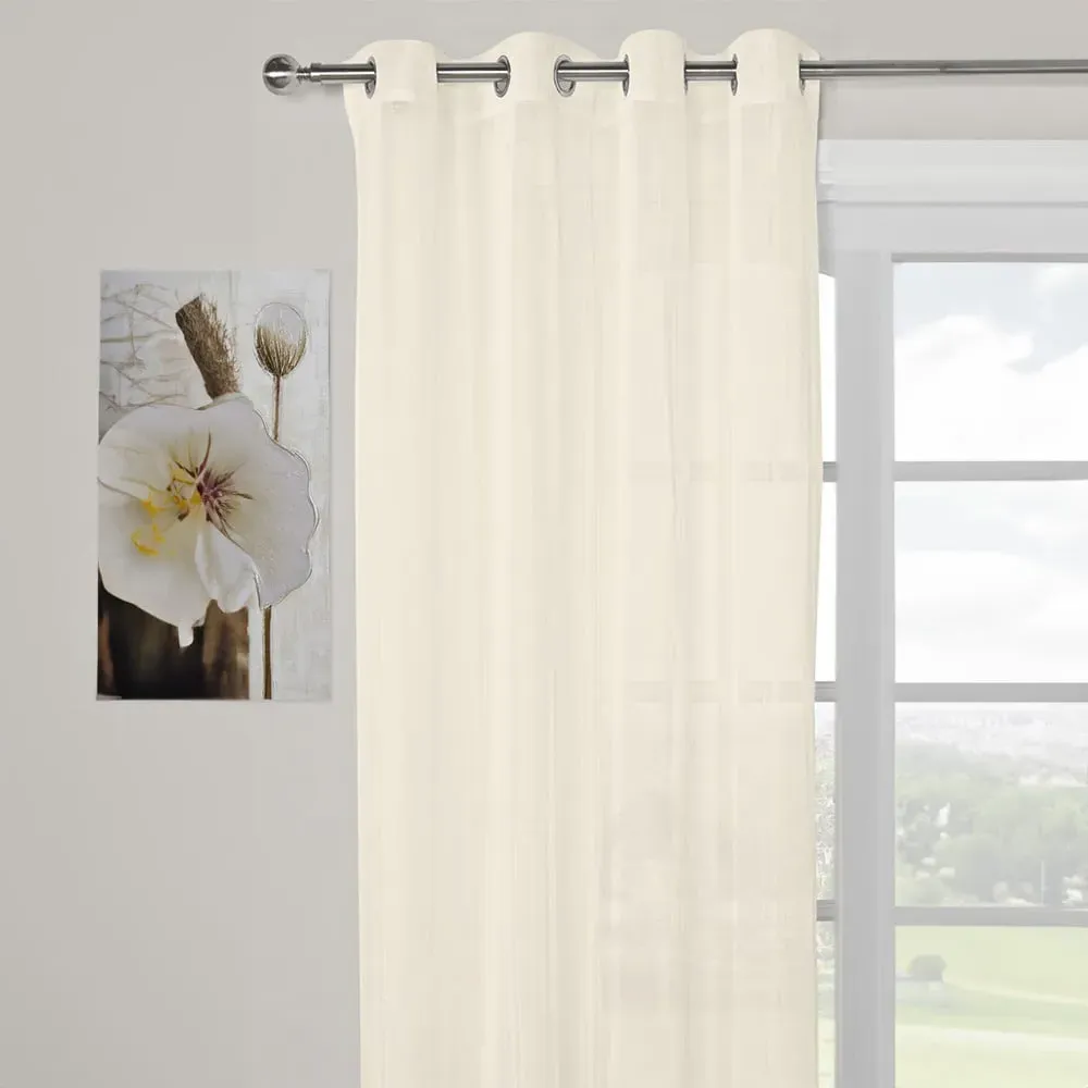 Chenille Stripe Eyelet Voile Curtain - Natural image