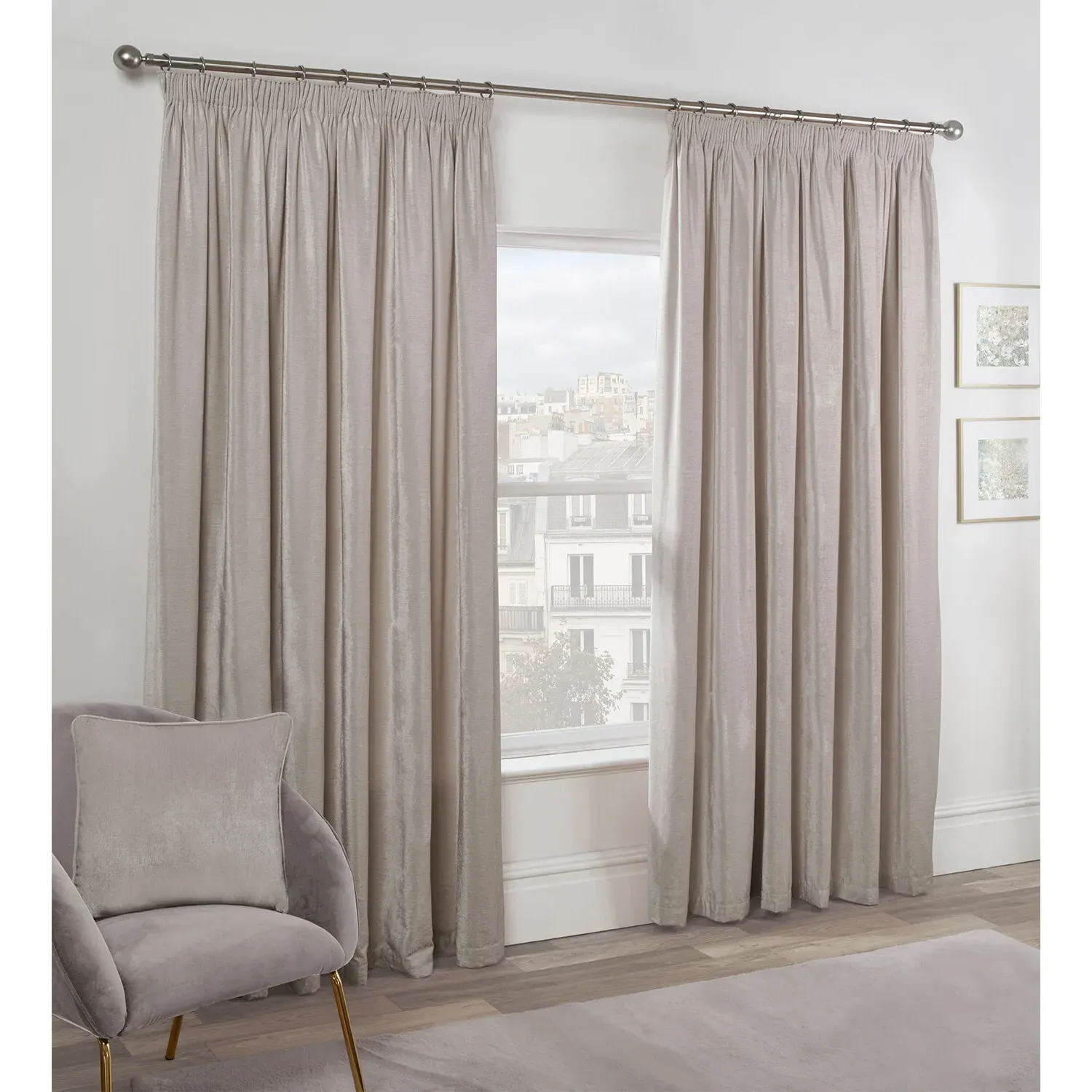 Chenille Taped Curtain 183 x 168cm - Stone