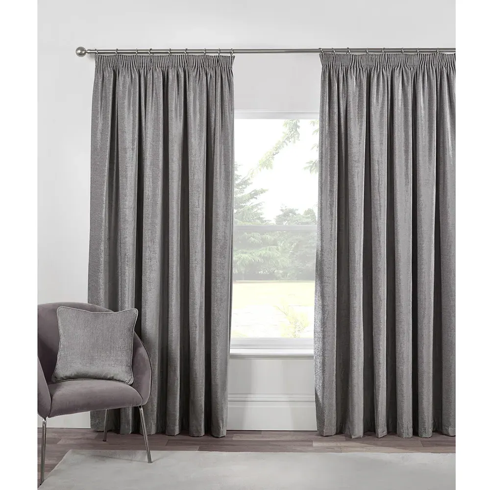 Chenille Taped Curtains - Grey