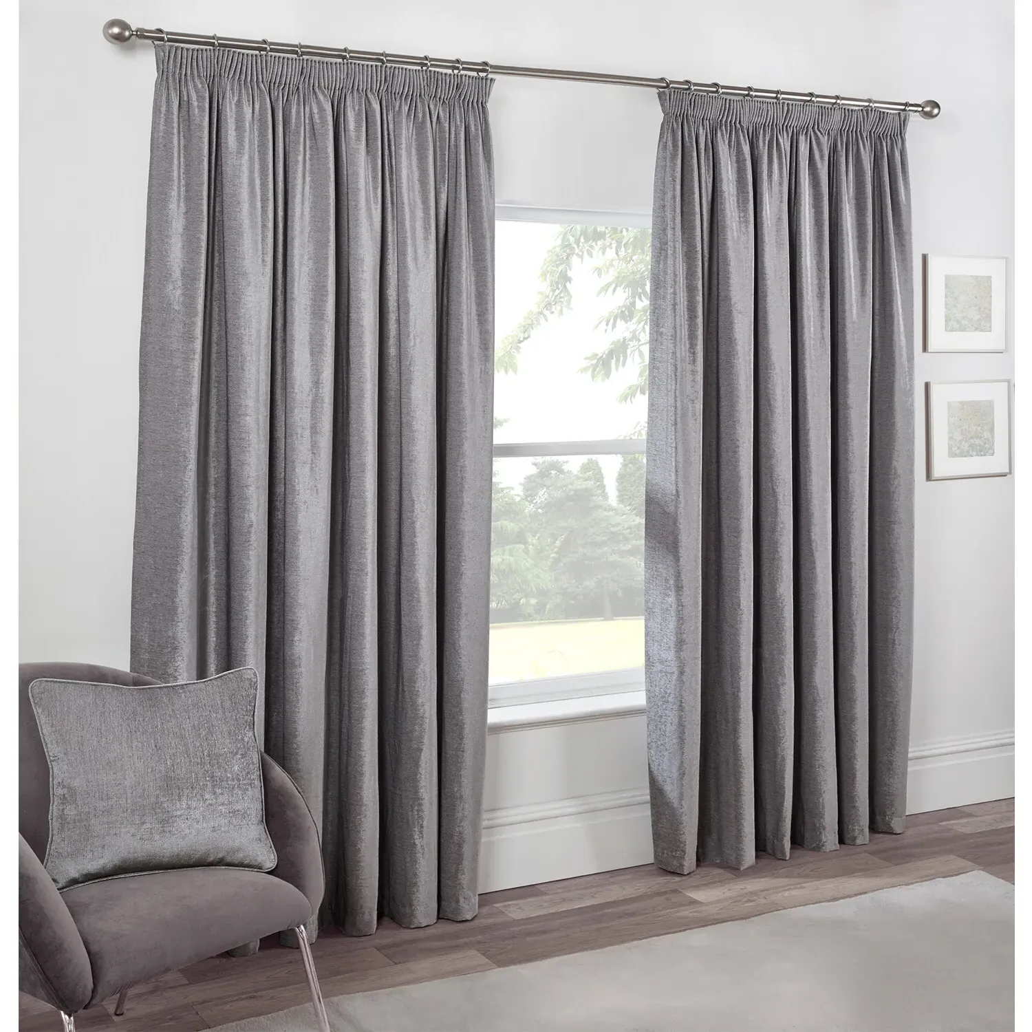 Chenille Taped Curtains - Grey