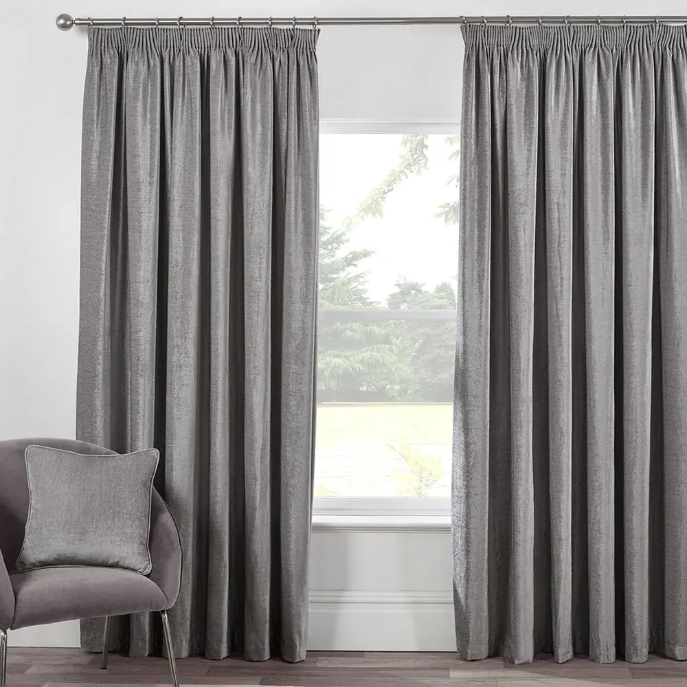 Chenille Taped Curtains - Grey