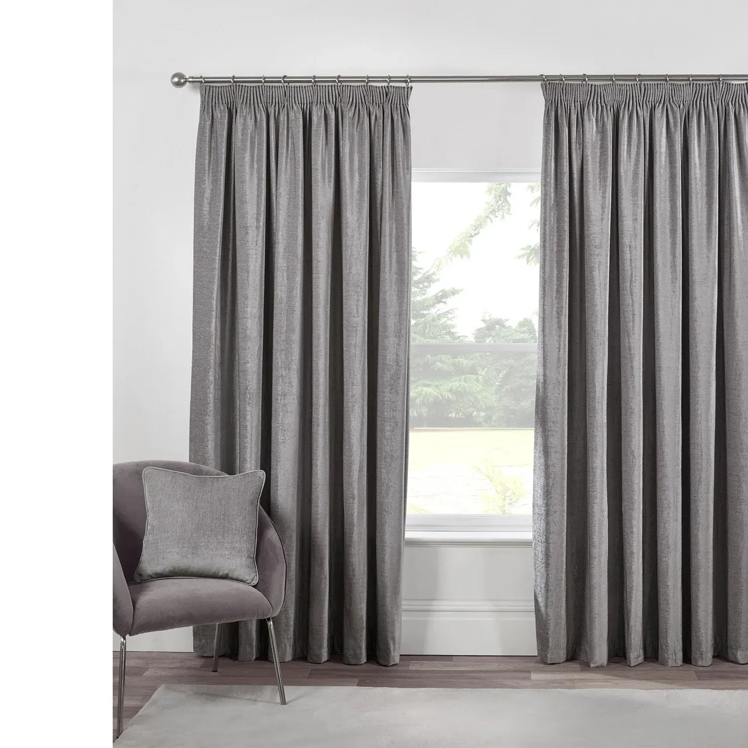 Chenille Taped Curtains - Grey image