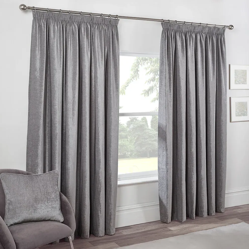 Chenille Taped Curtains - Grey