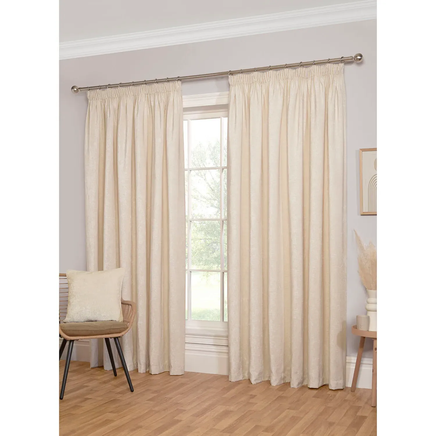 Chenille Taped Curtains - Natural