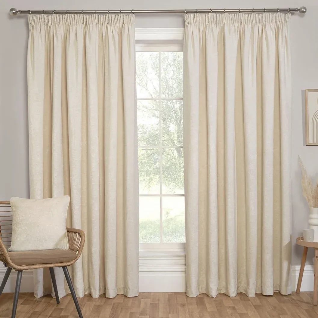 Chenille Taped Curtains - Natural