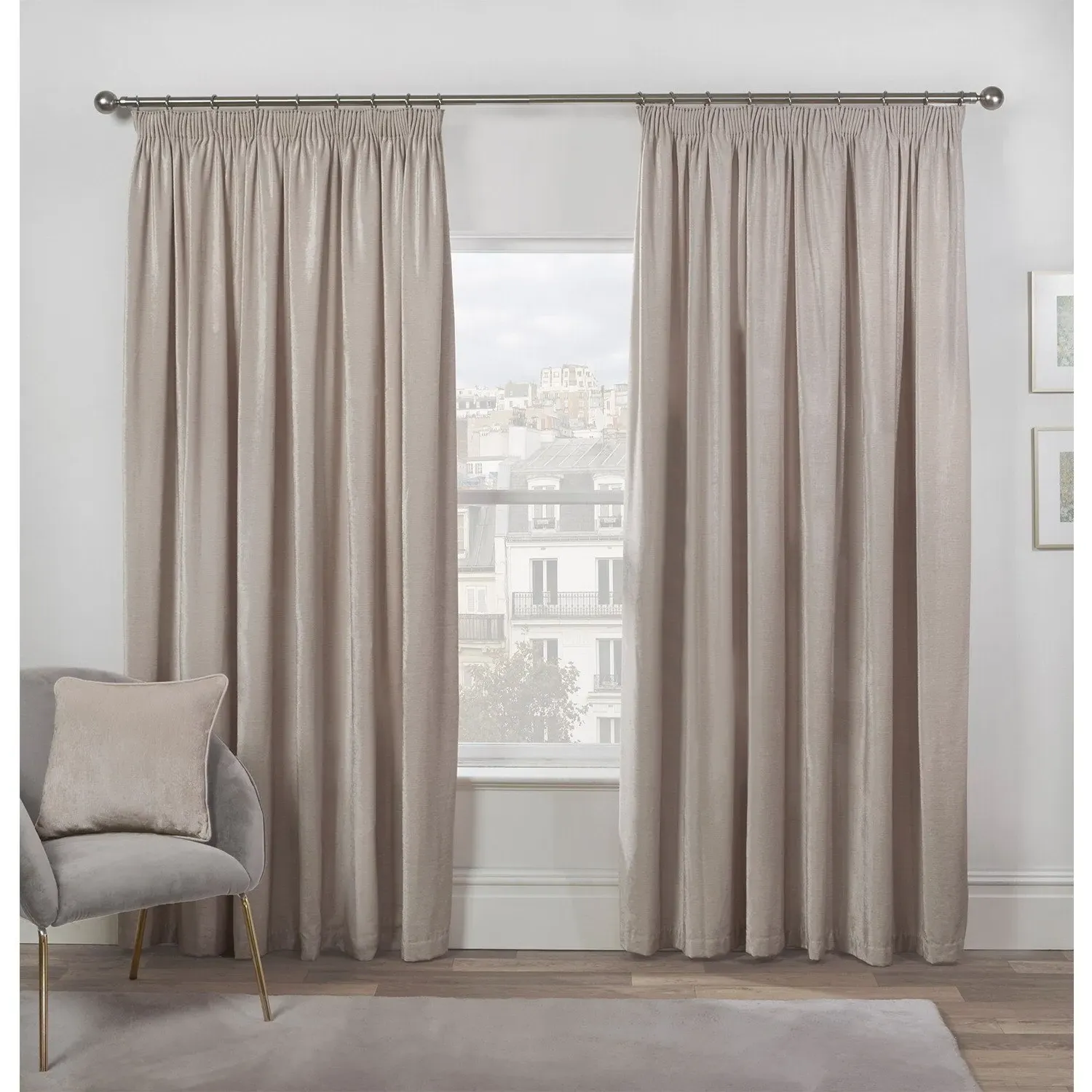 Chenille Taped Curtains - Stone