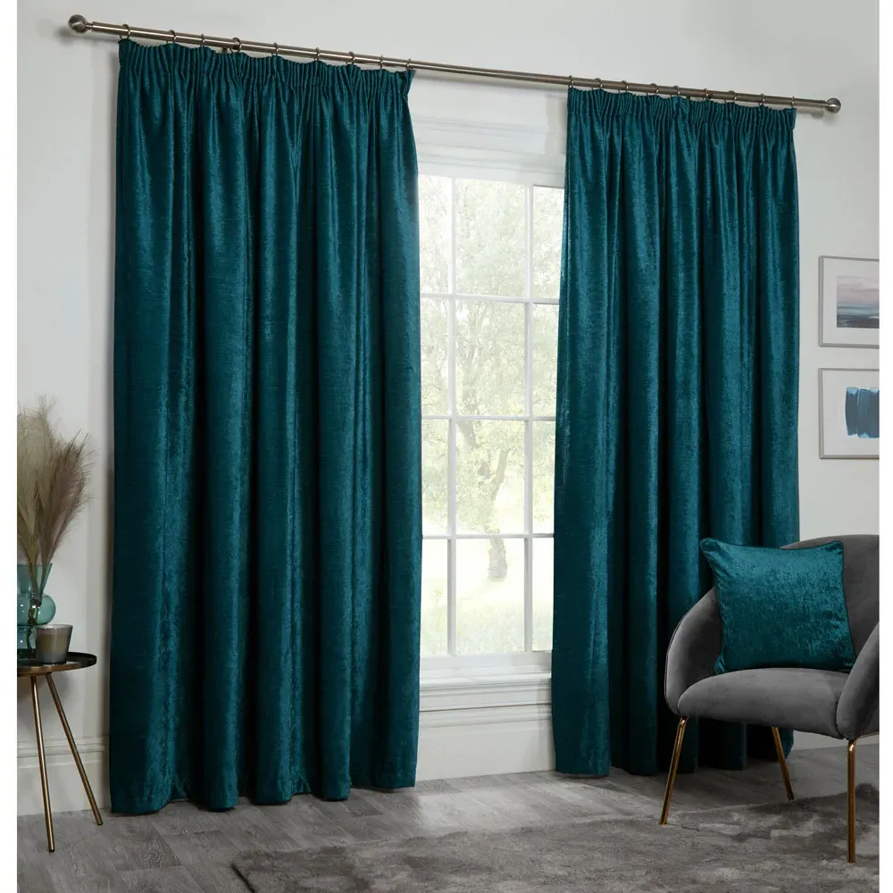 Chenille Taped Curtains - Teal