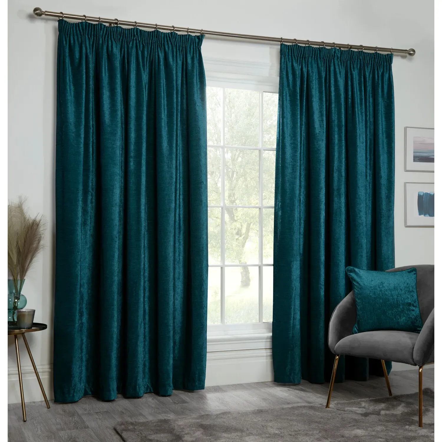 Chenille Taped Curtains - Teal