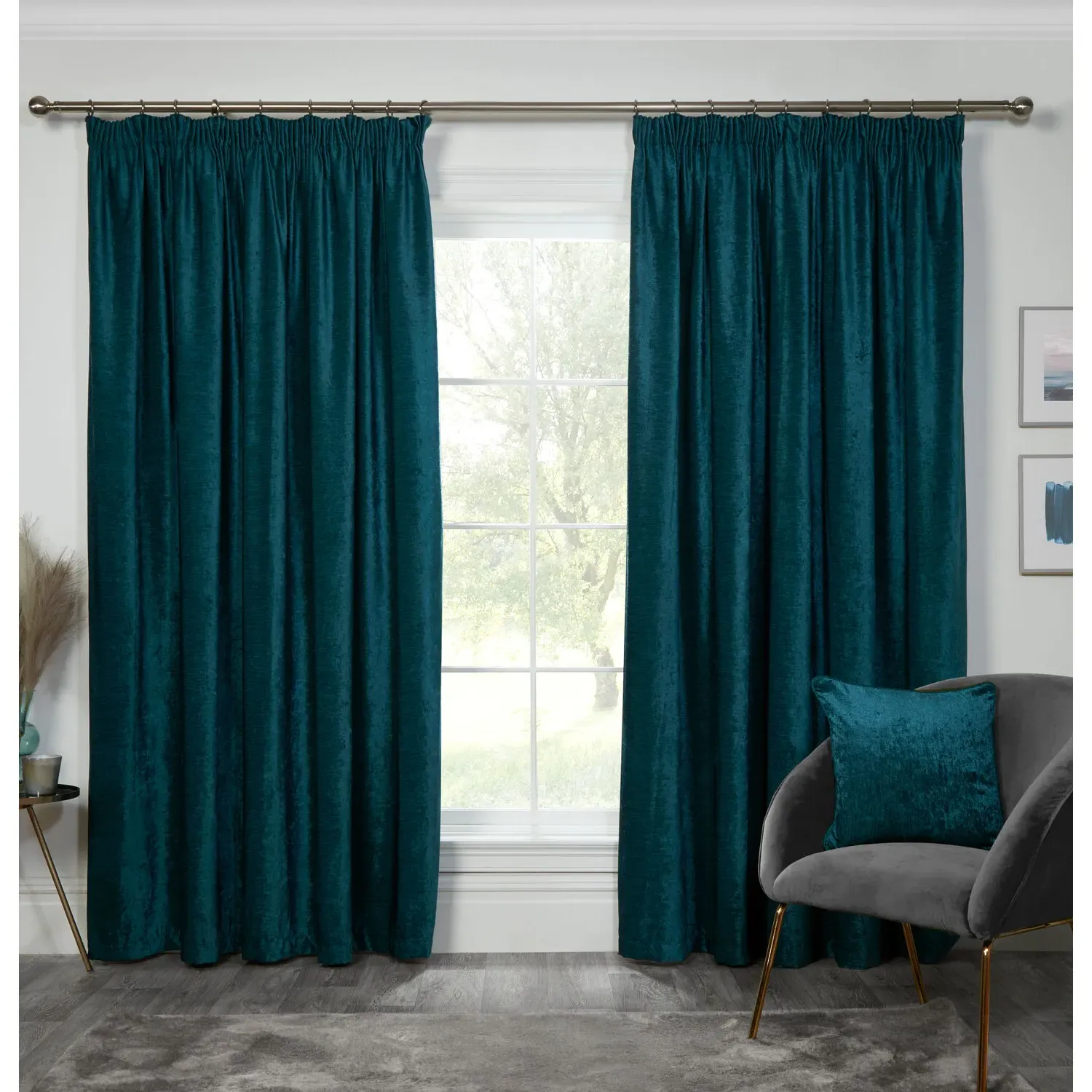 Chenille Taped Curtains - Teal
