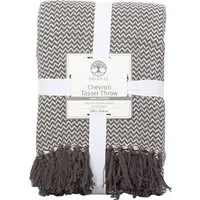 Chevron Tassel Throw - Grey, Cotton