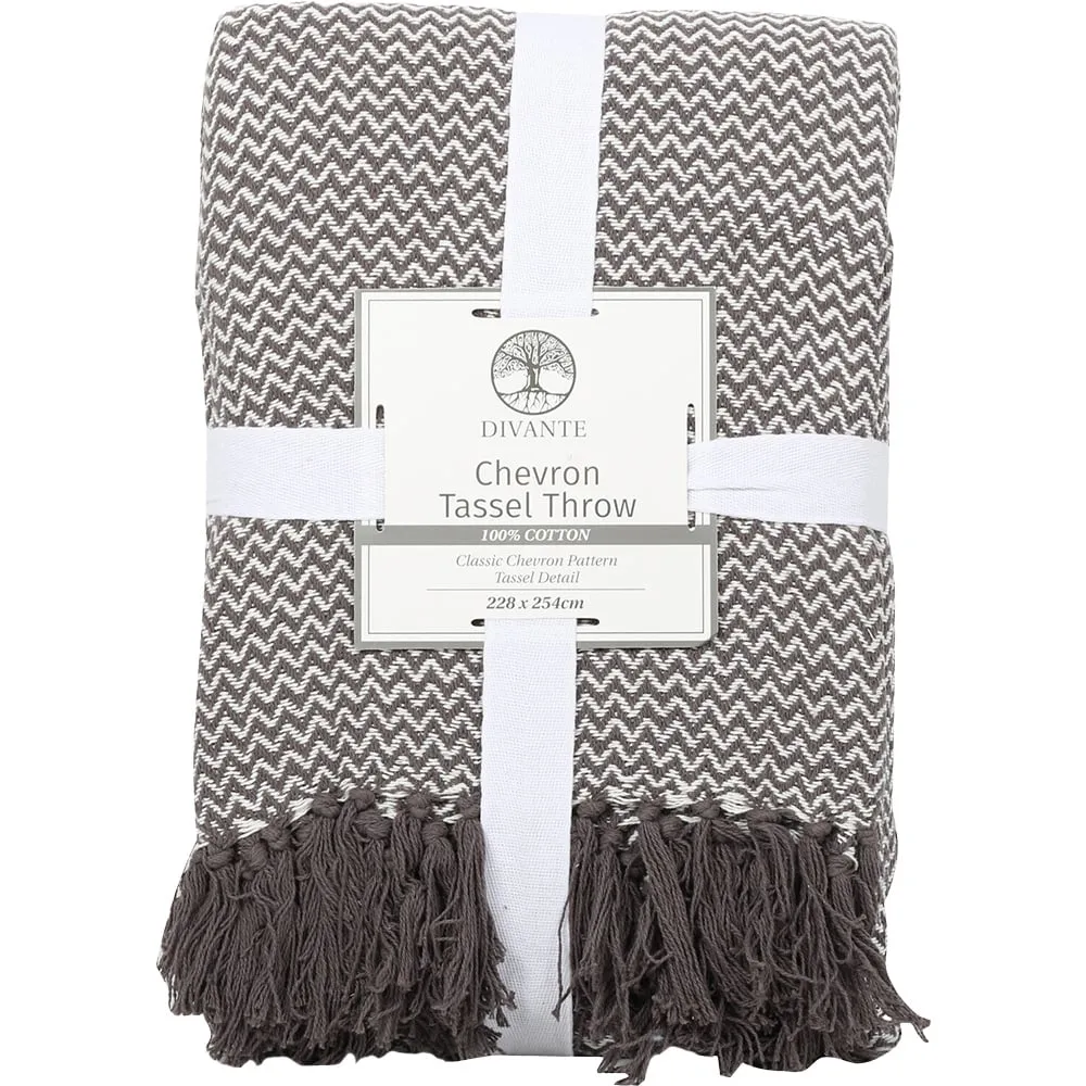 Chevron Tassel Throw - Grey, Cotton image