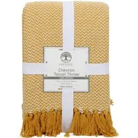 Chevron Tassel Throw - Ochre, Cotton