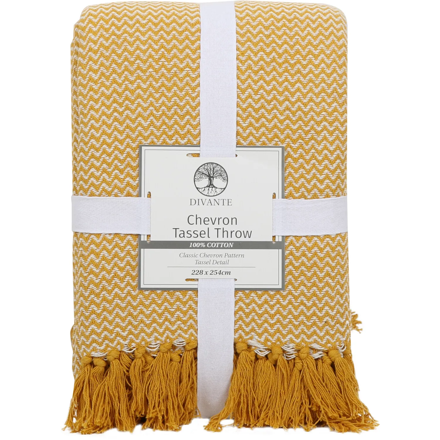 Chevron Tassel Throw - Ochre, Cotton