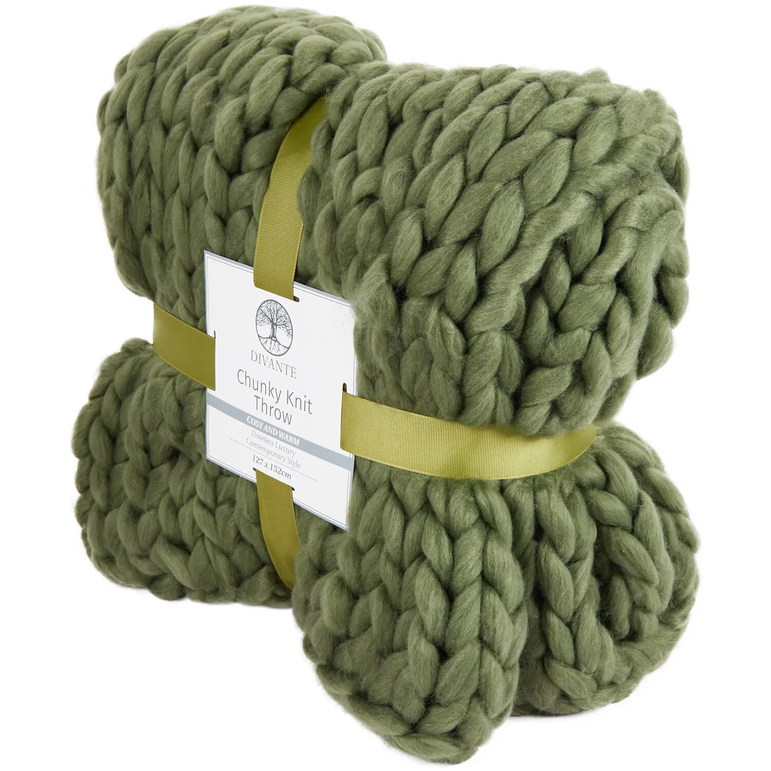 Chunky Knit Throw - Olive
