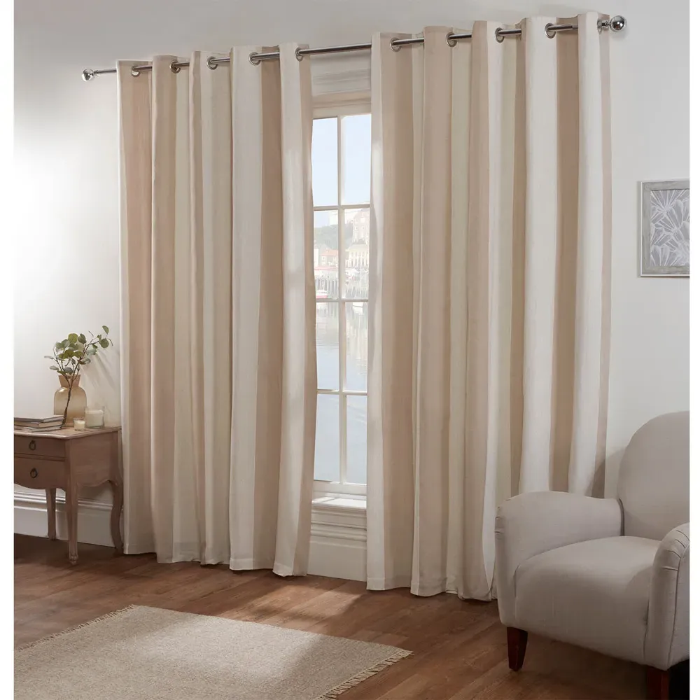Coastal Stripe Eyelet Curtains 168 x 183cm - Natural