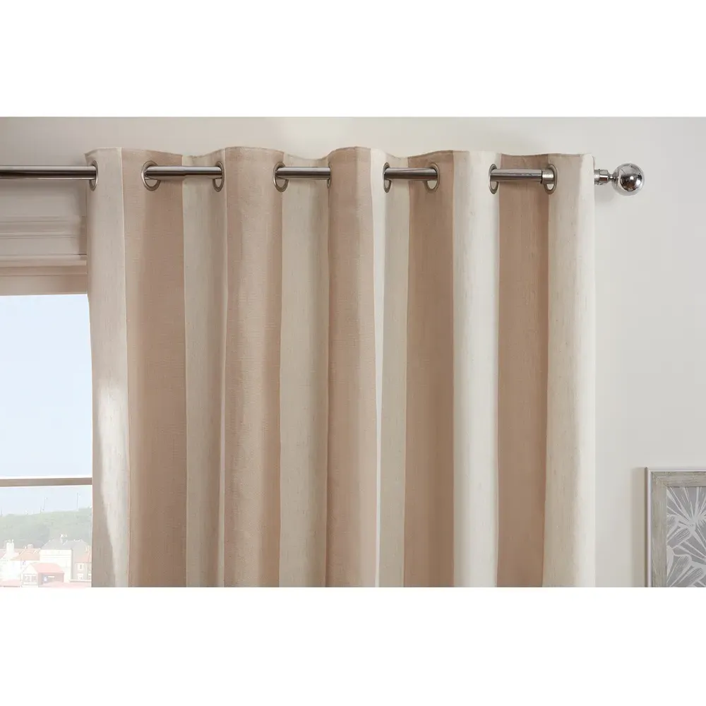 Coastal Stripe Eyelet Curtains 168 x 183cm - Natural