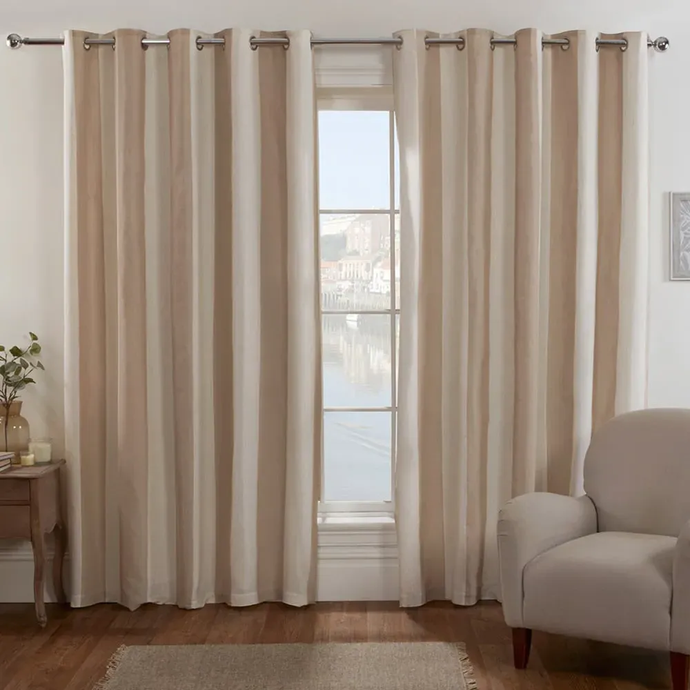 Coastal Stripe Eyelet Curtains 168 x 183cm - Natural
