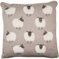 Counting Sheep Square Cushion with Applique - Brown, Sherpa