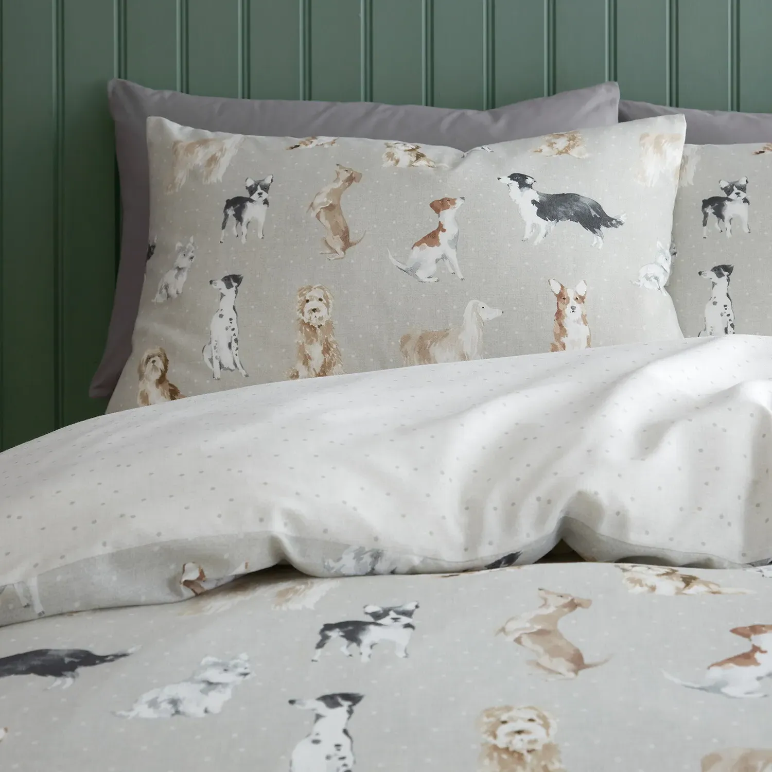 Country Dogs Single Duvet Cover Set - Natural, Polycotton