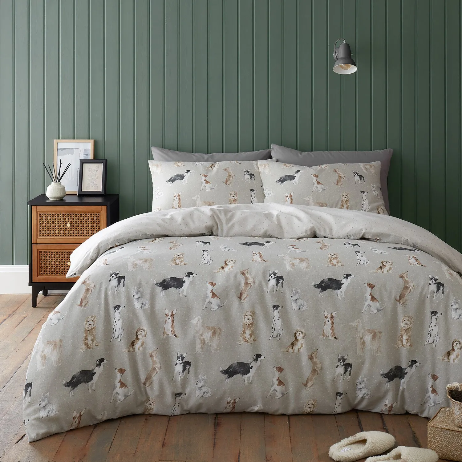Country Dogs Single Duvet Cover Set - Natural, Polycotton