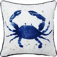 Crab Piped Edge Cushion - Blue