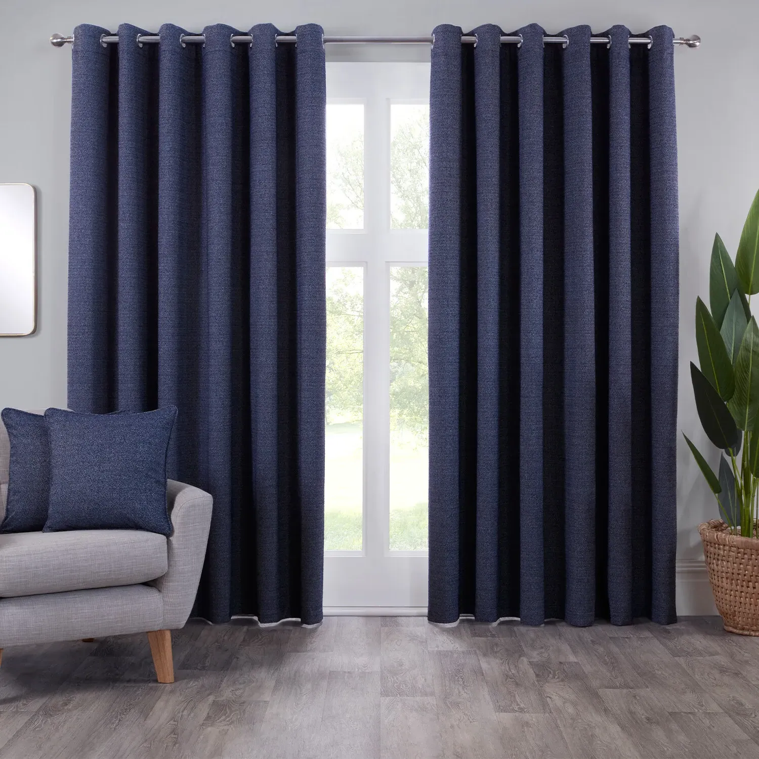 Crofton Eyelet Curtain - Navy, Polyester