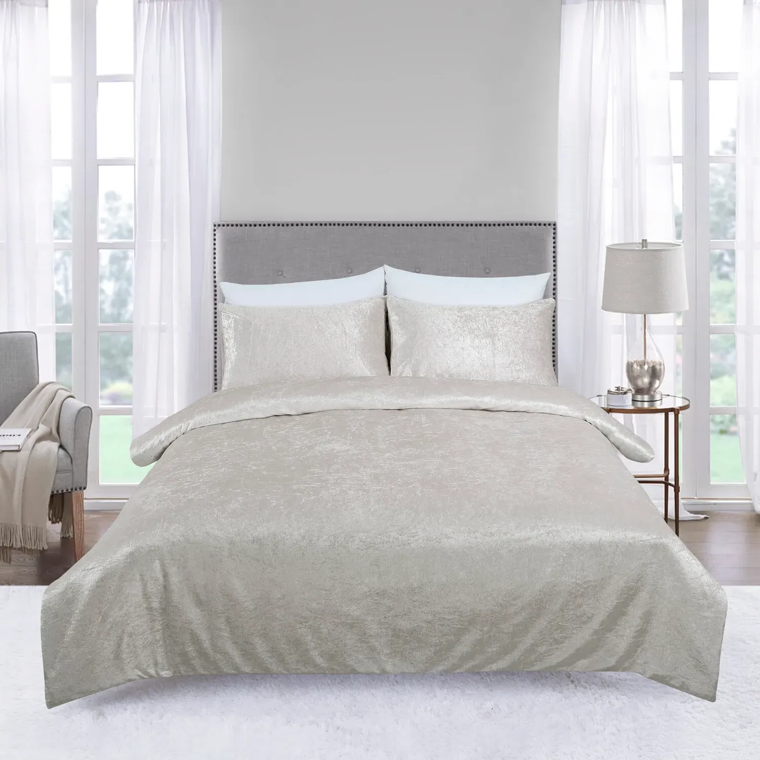 Crushed Velvet Double Duvet Cover Set - Gold