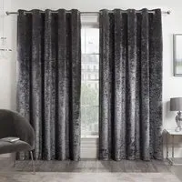 Crushed Velvet Eyelet Curtains - Charcoal