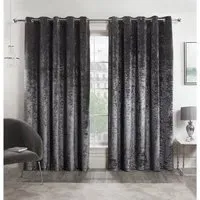 Crushed Velvet Eyelet Curtains - Charcoal