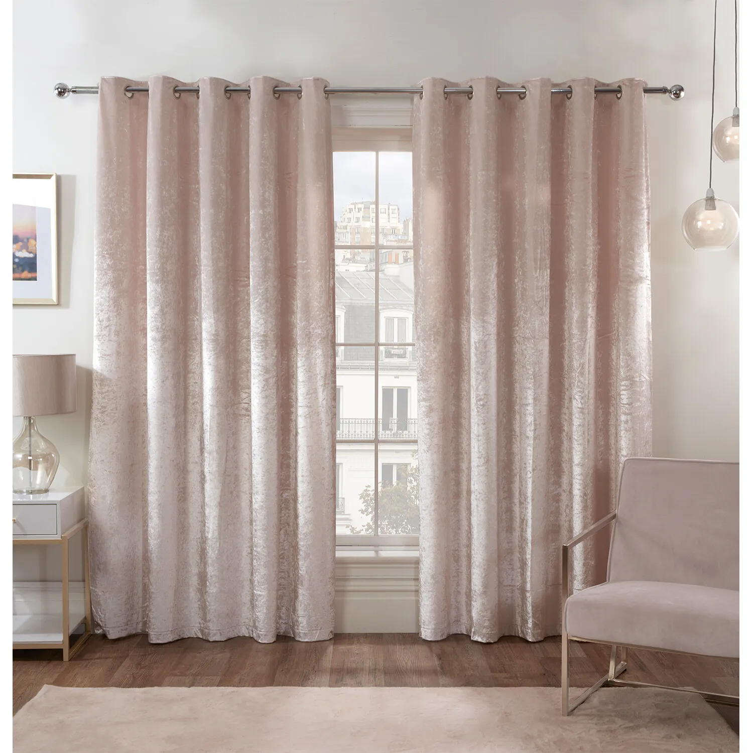 Crushed Velvet Eyelet Curtains - Ivory