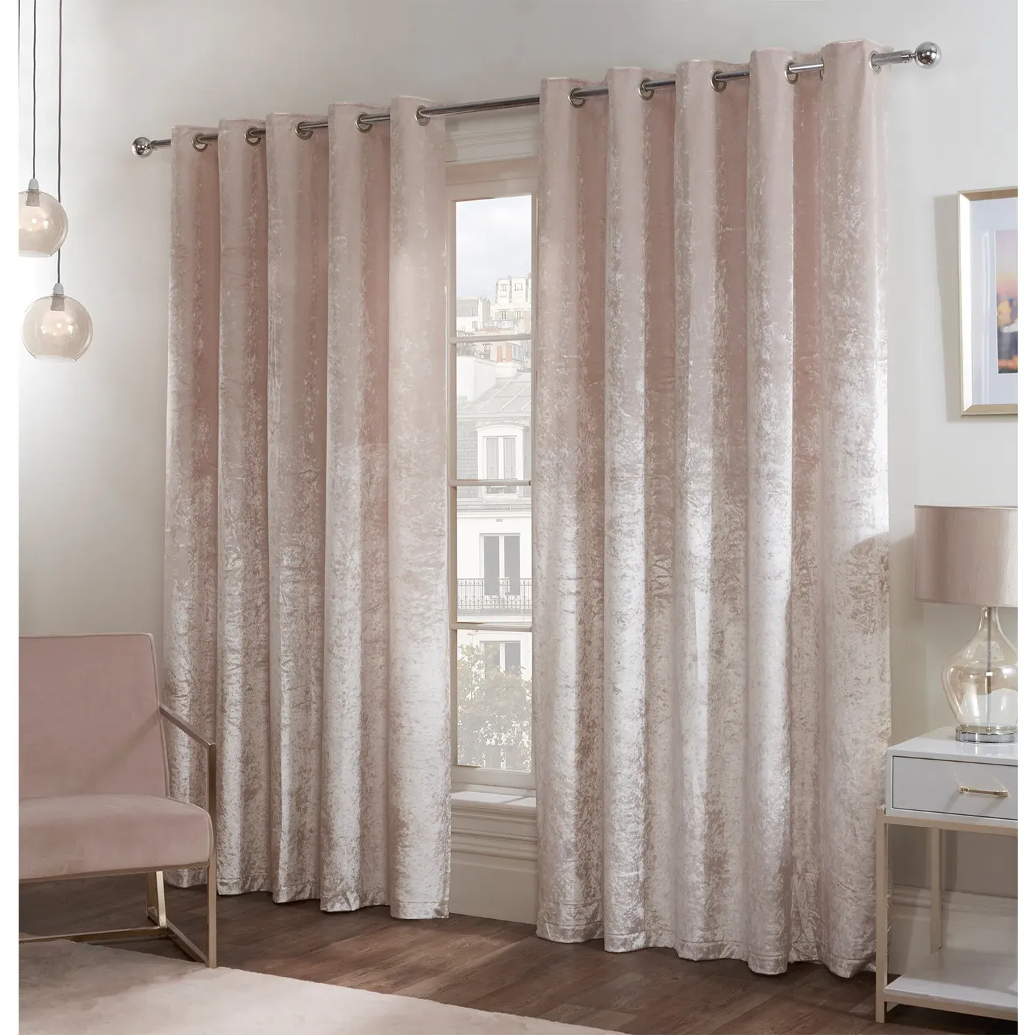 Crushed Velvet Eyelet Curtains - Ivory