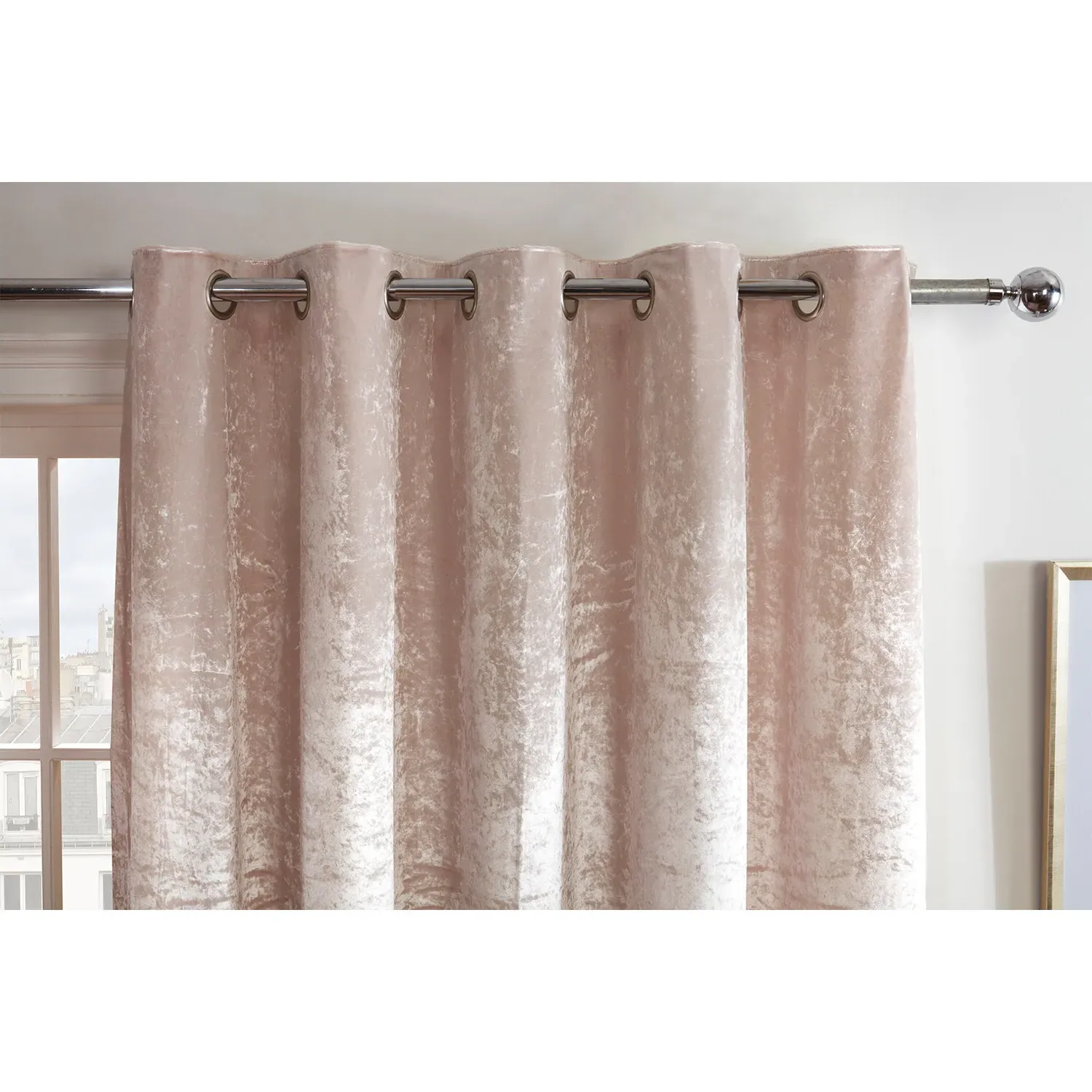 Crushed Velvet Eyelet Curtains - Ivory