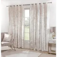 Crushed Velvet Eyelet Curtains - Ivory
