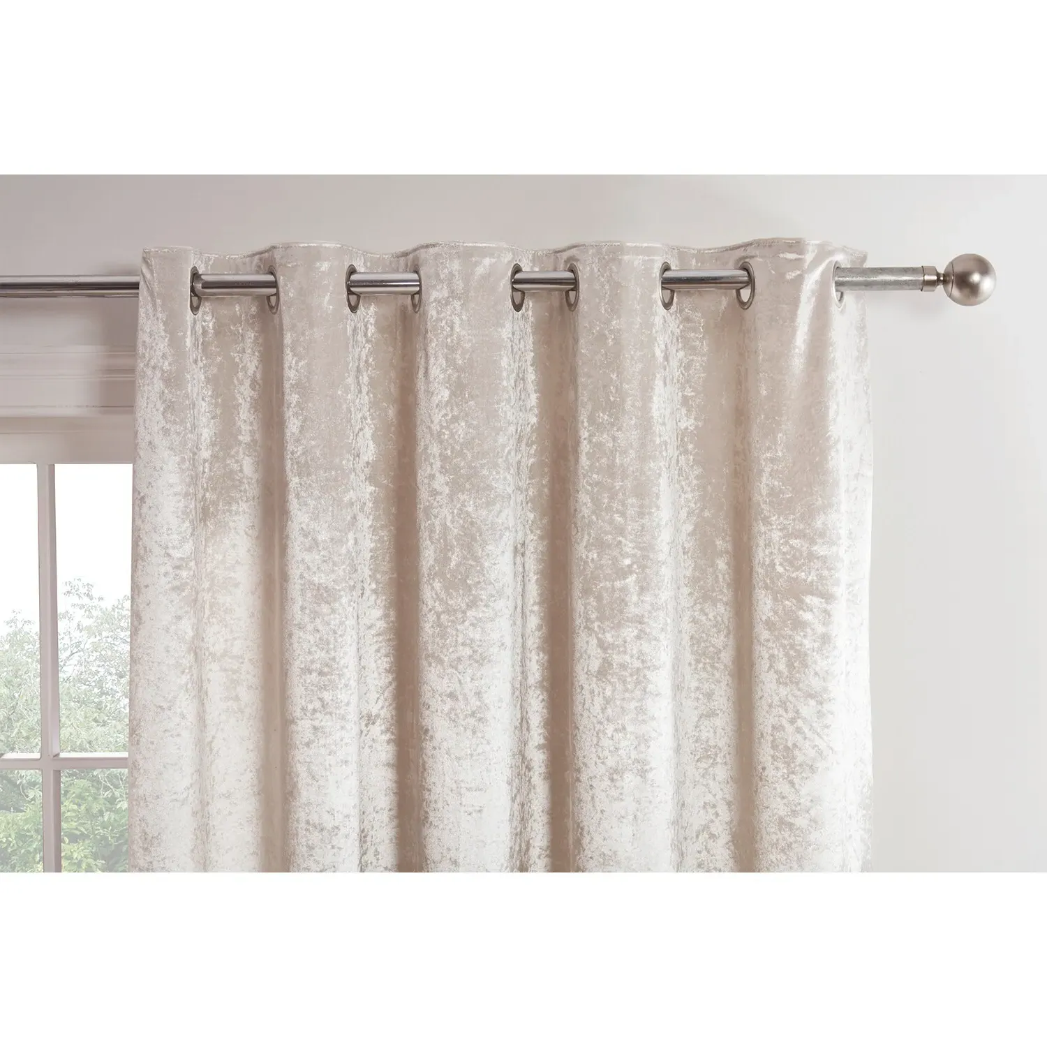 Crushed Velvet Eyelet Curtains - Ivory