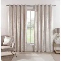 Crushed Velvet Eyelet Curtains - Ivory