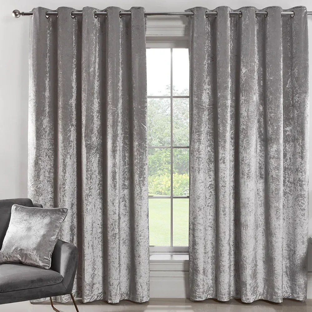 Crushed Velvet Eyelet Curtains - Silver