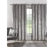 Crushed Velvet Eyelet Curtains - Silver