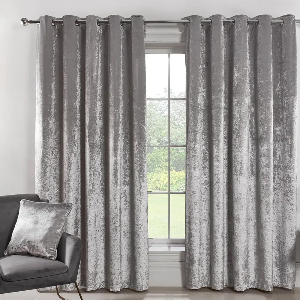 Crushed Velvet Eyelet Curtains - Silver