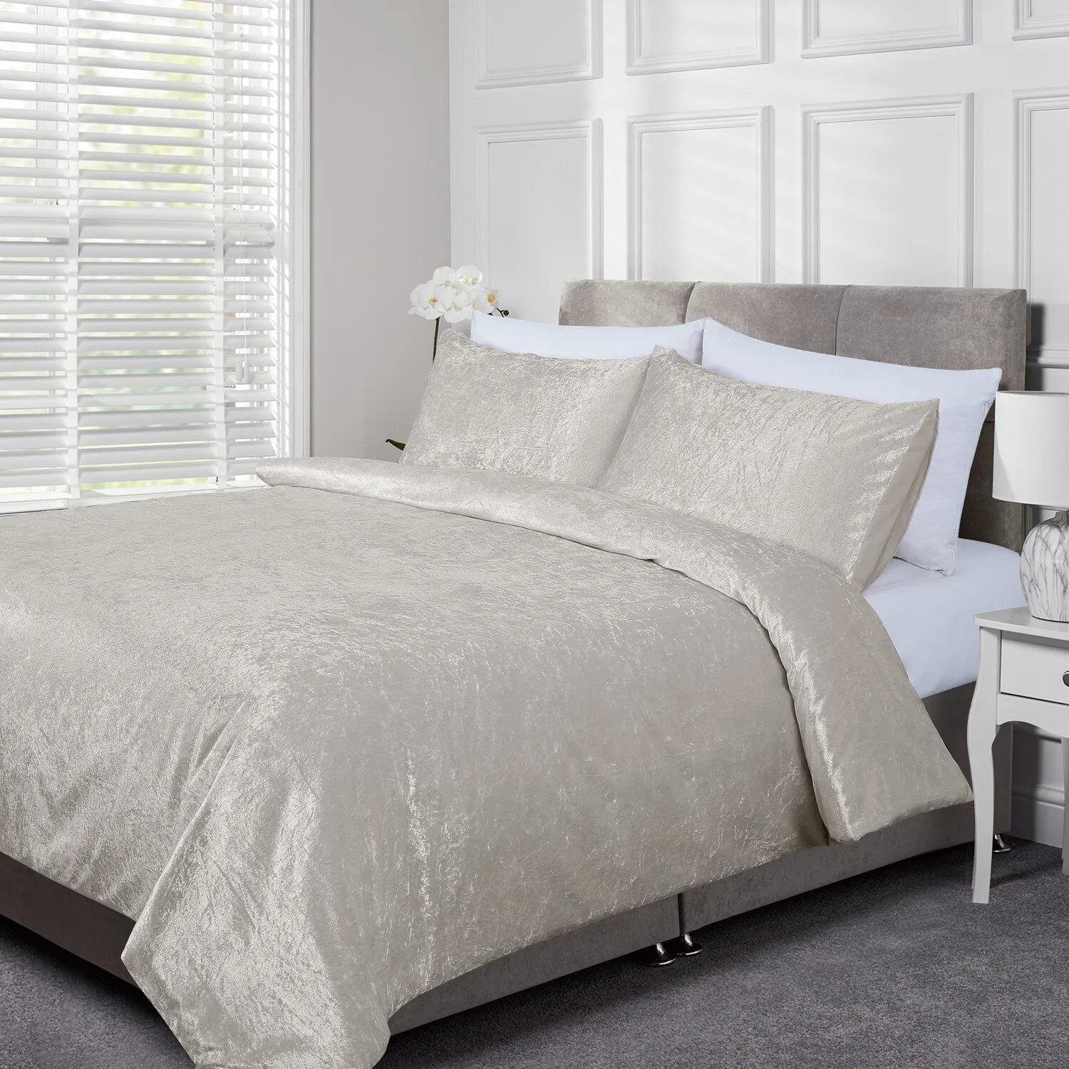 Crushed Velvet Super King Duvet Cover Set - Gold