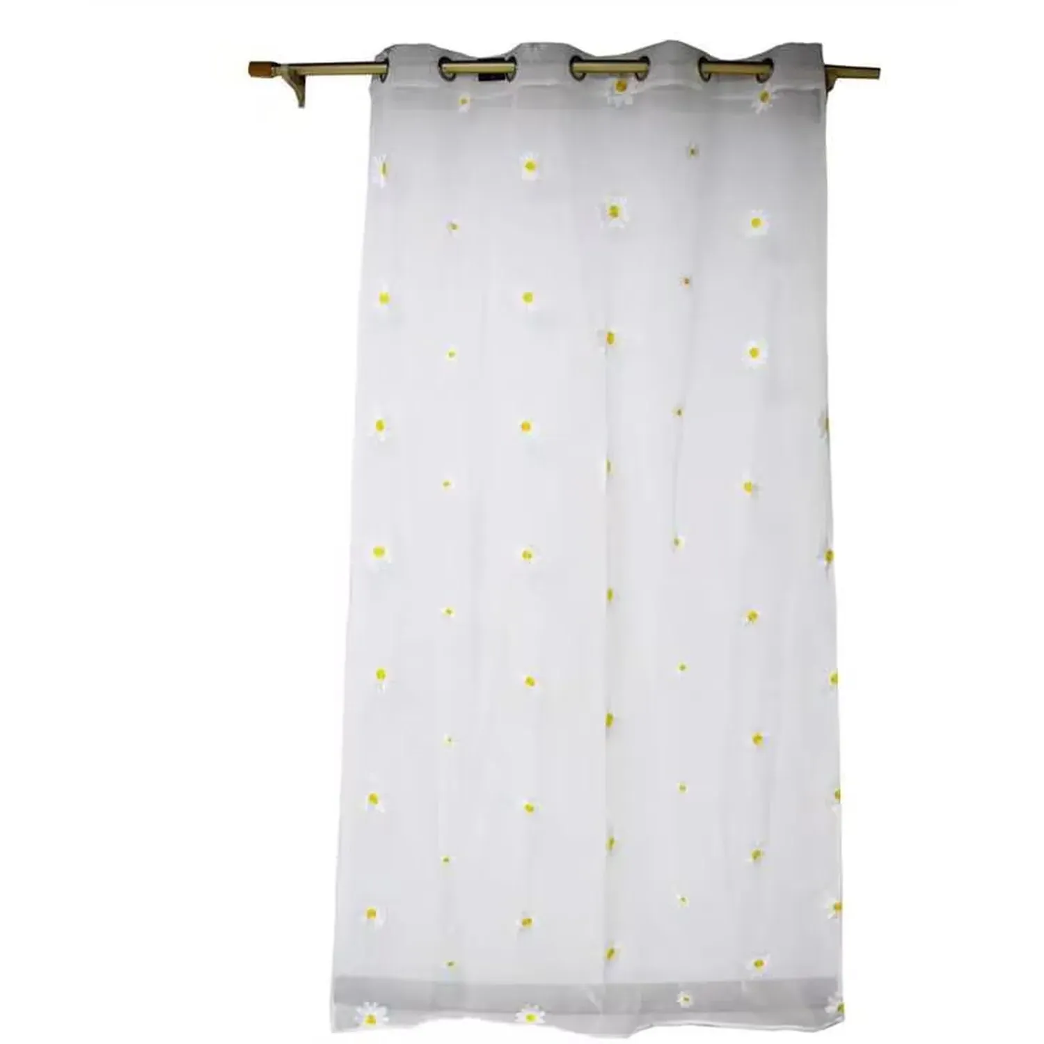 Daisy Embroidered Voile Curtain - White, Yellow