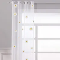 Daisy Embroidered Voile Curtain - White, Yellow