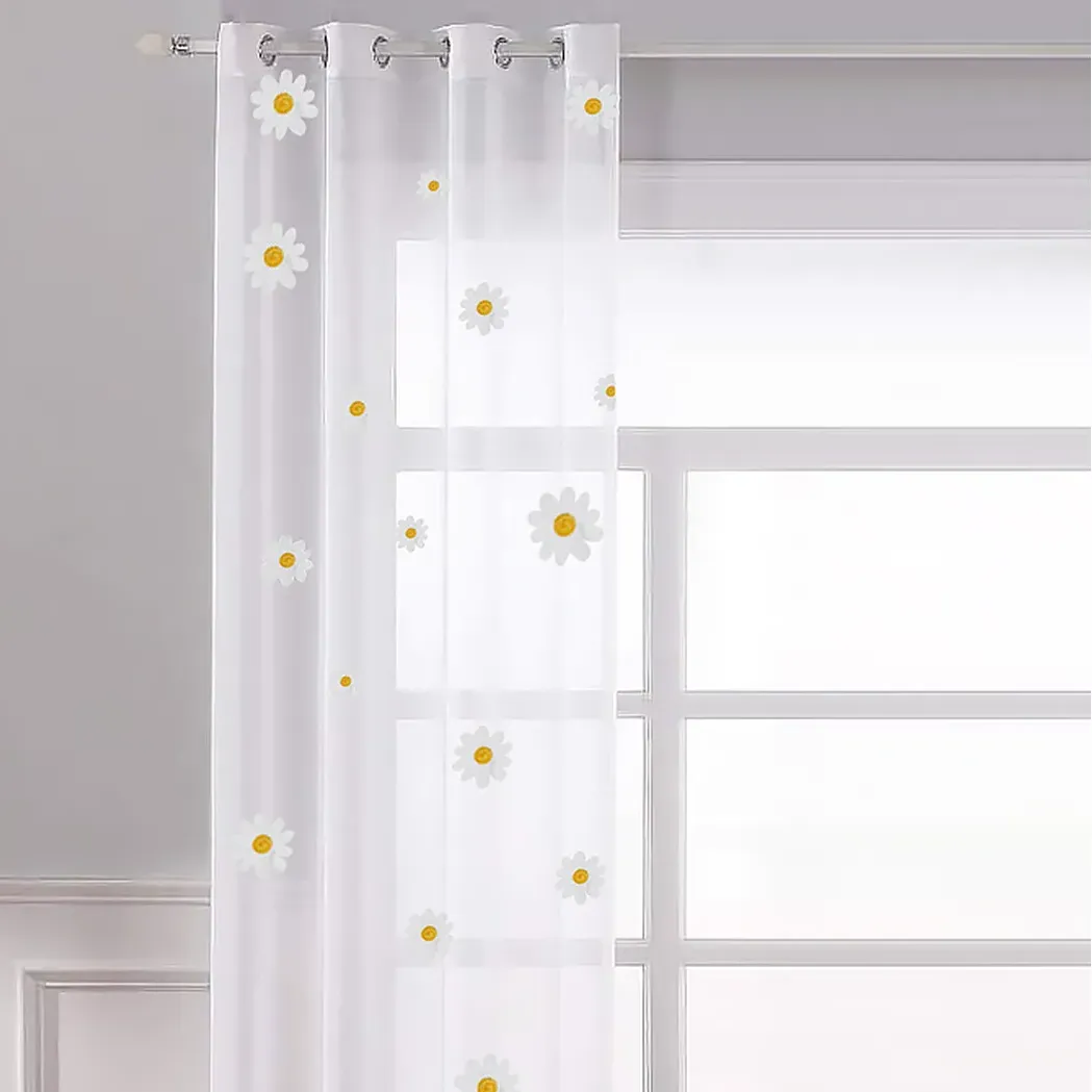 Daisy Embroidered Voile Curtain - White, Yellow image