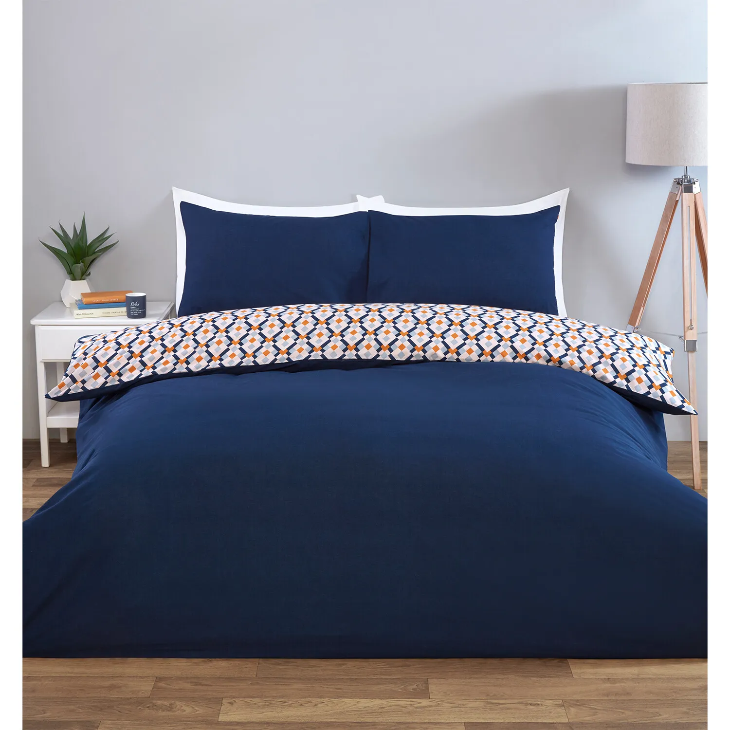 Dalton Double Reversible Geometric Duvet Set - Navy