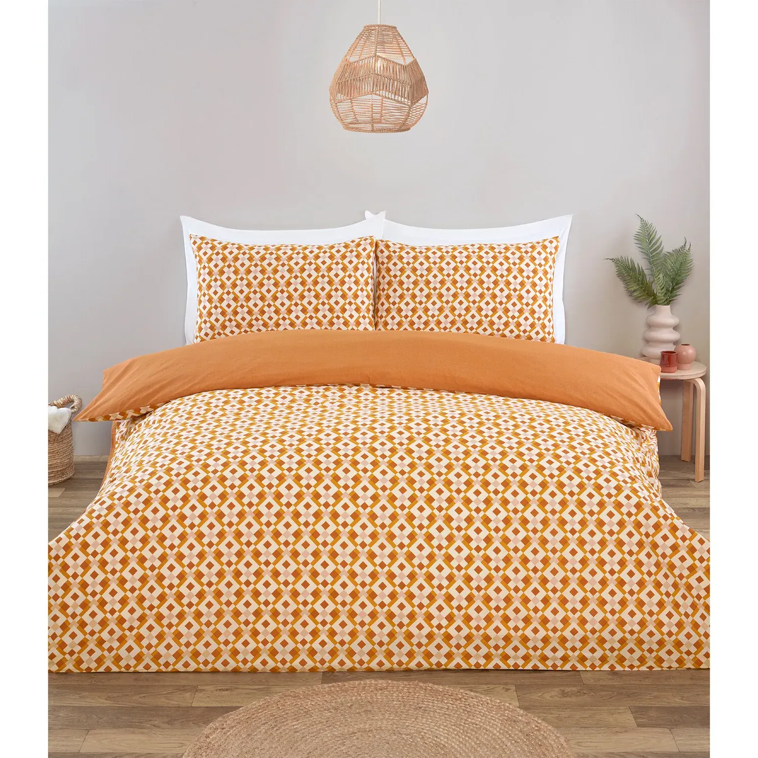 Dalton Double Reversible Geometric Duvet Set - Rust