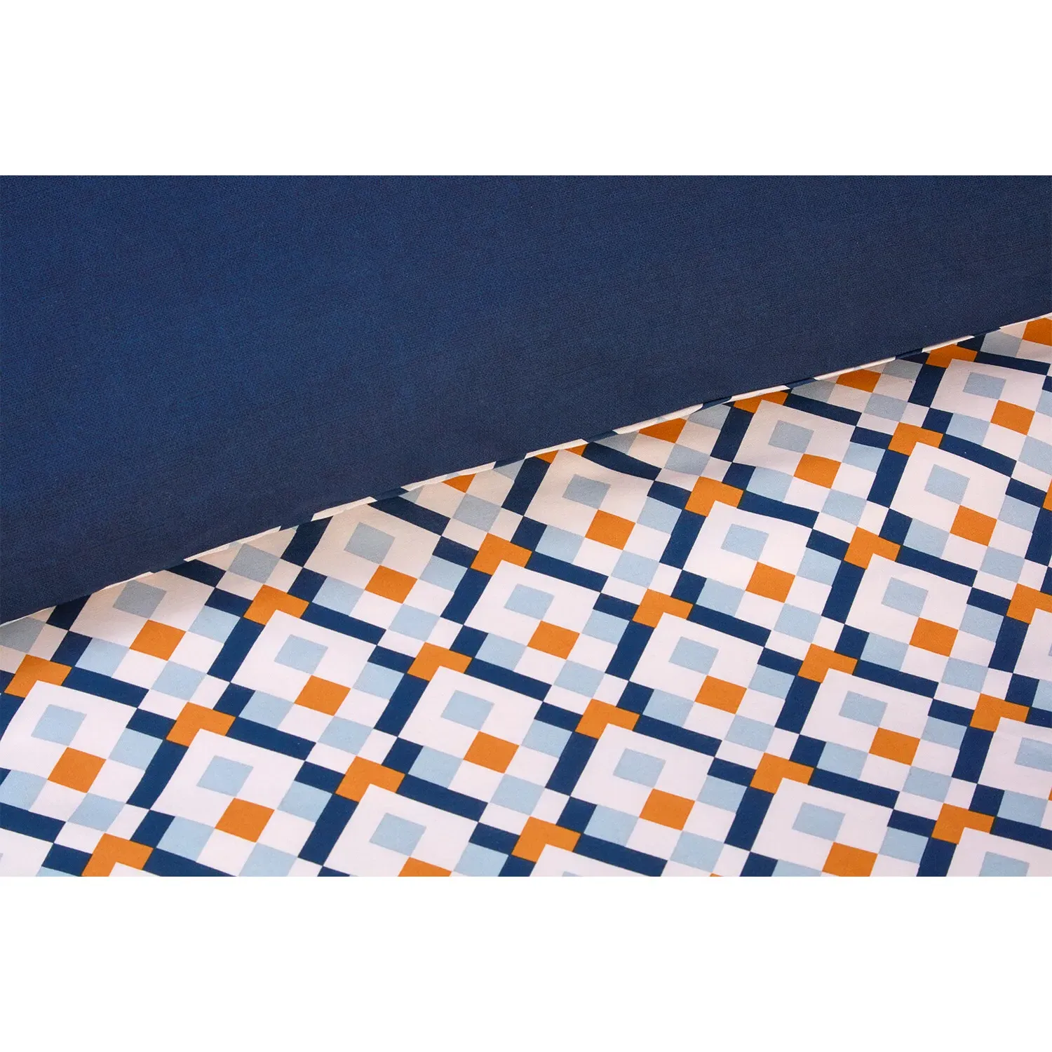 Dalton Single Reversible Geometric Duvet Set - Navy