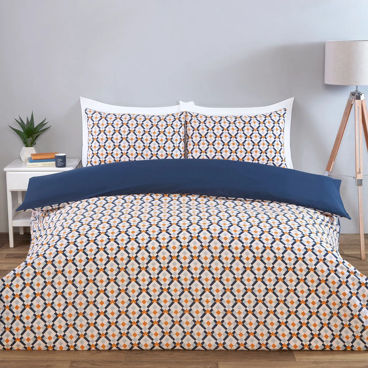 Dalton Single Reversible Geometric Duvet Set - Navy