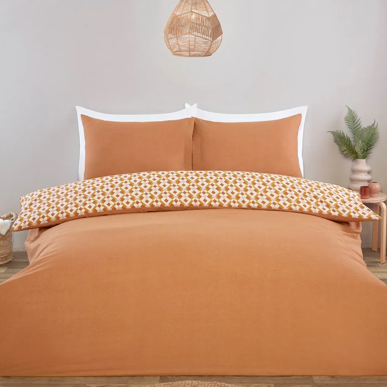 Dalton Single Reversible Geometric Duvet Set - Rust image